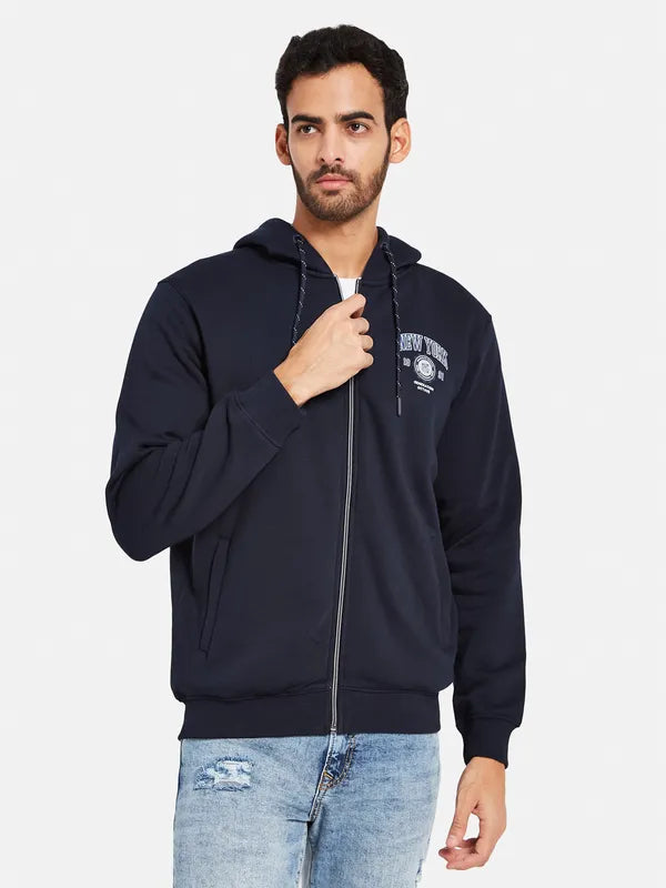 Octave Men Navy Blue Colourblocked Hooded Sweatshirt