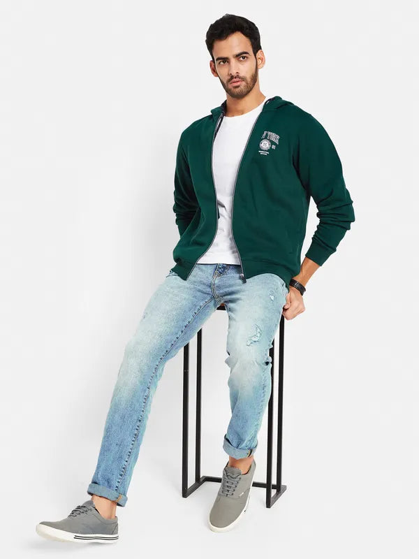 Octave Men Green Hooded Sweatshirt