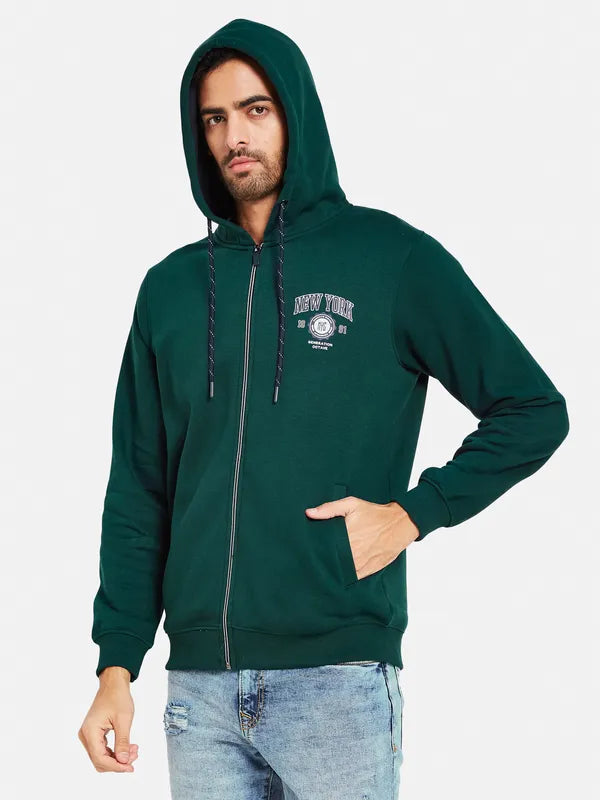 Octave Men Green Hooded Sweatshirt