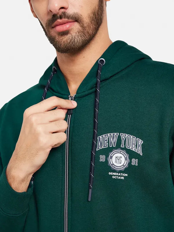 Octave Men Green Hooded Sweatshirt