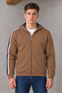 Men’s Tan Regular Fit Cotton Brushed Fleece Zip-Up Hoodie