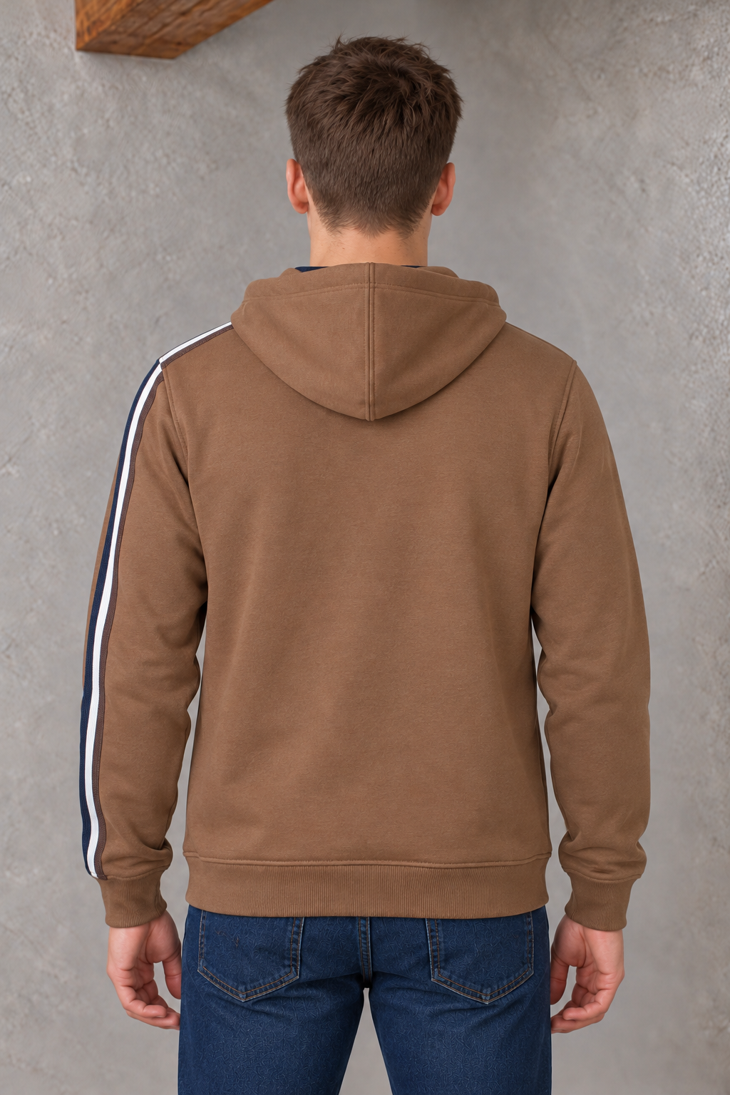 Men’s Tan Regular Fit Cotton Brushed Fleece Zip-Up Hoodie