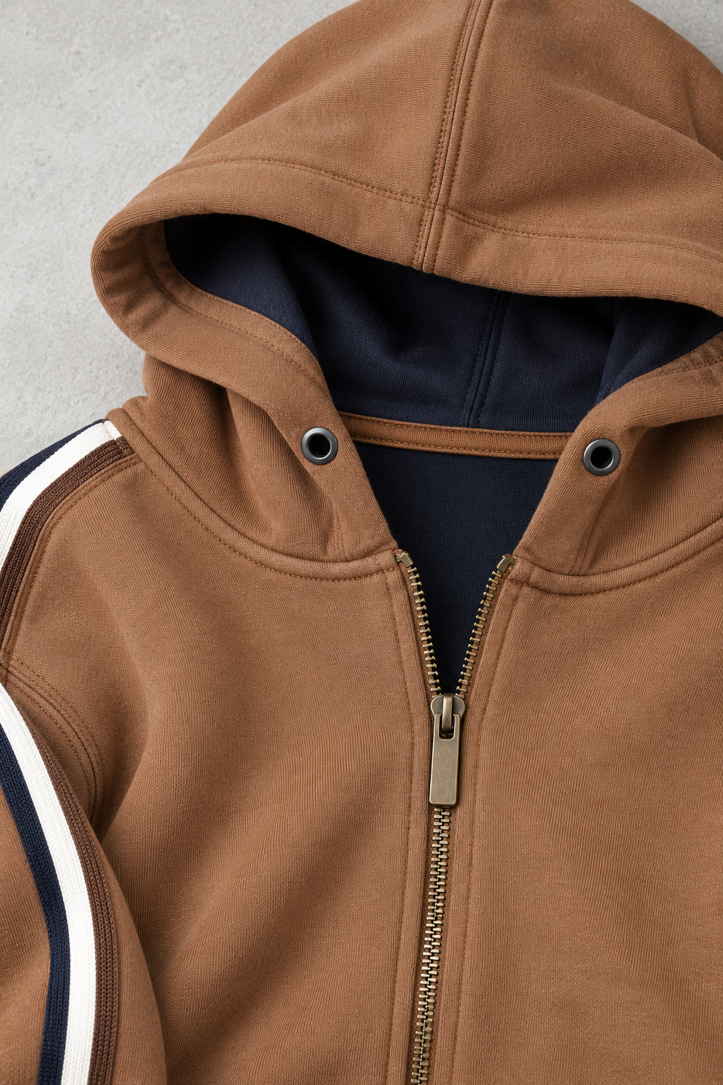 Men’s Tan Regular Fit Cotton Brushed Fleece Zip-Up Hoodie