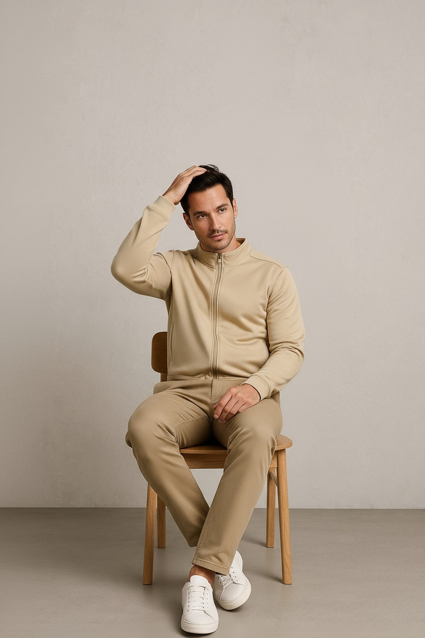 Octave Men Natural Solid High Neck Sweatshirt