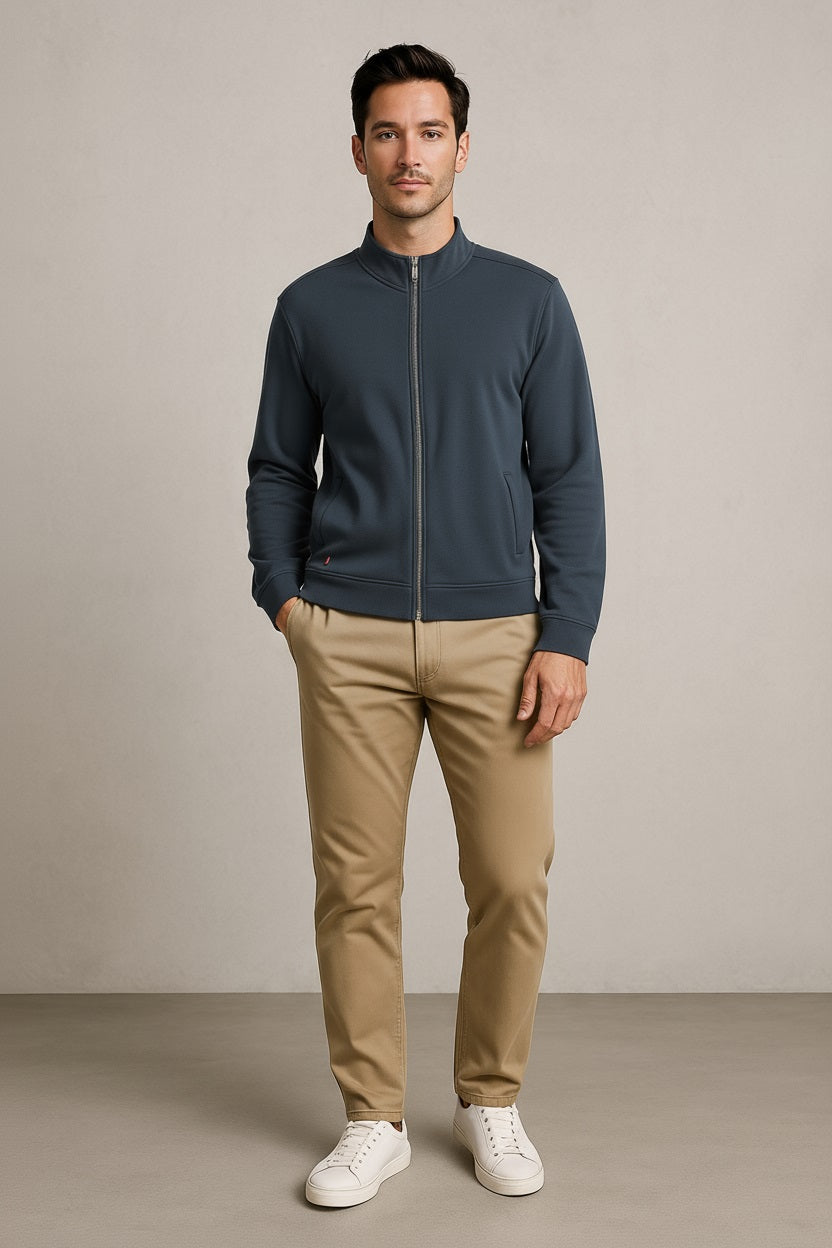 Octave Men Navy Melange Solid High Neck Sweatshirt