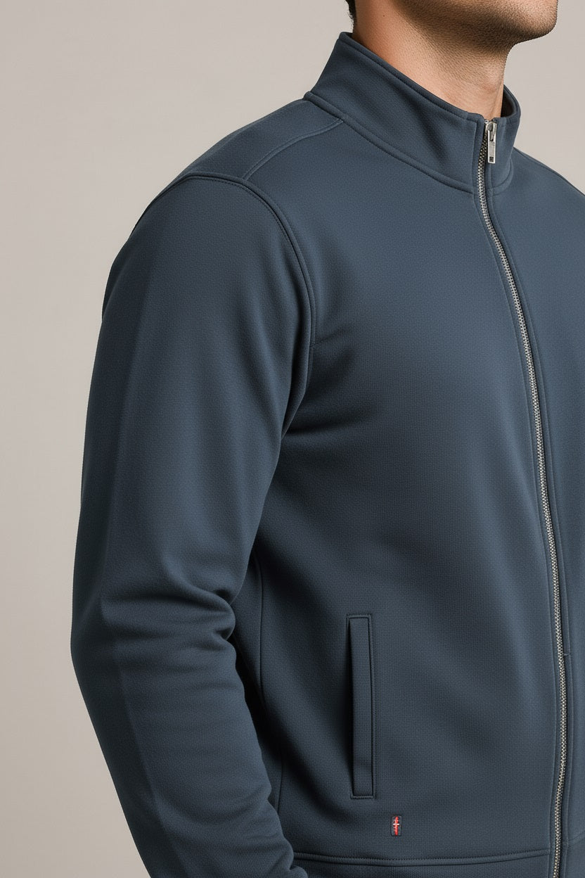 Octave Men Navy Melange Solid High Neck Sweatshirt
