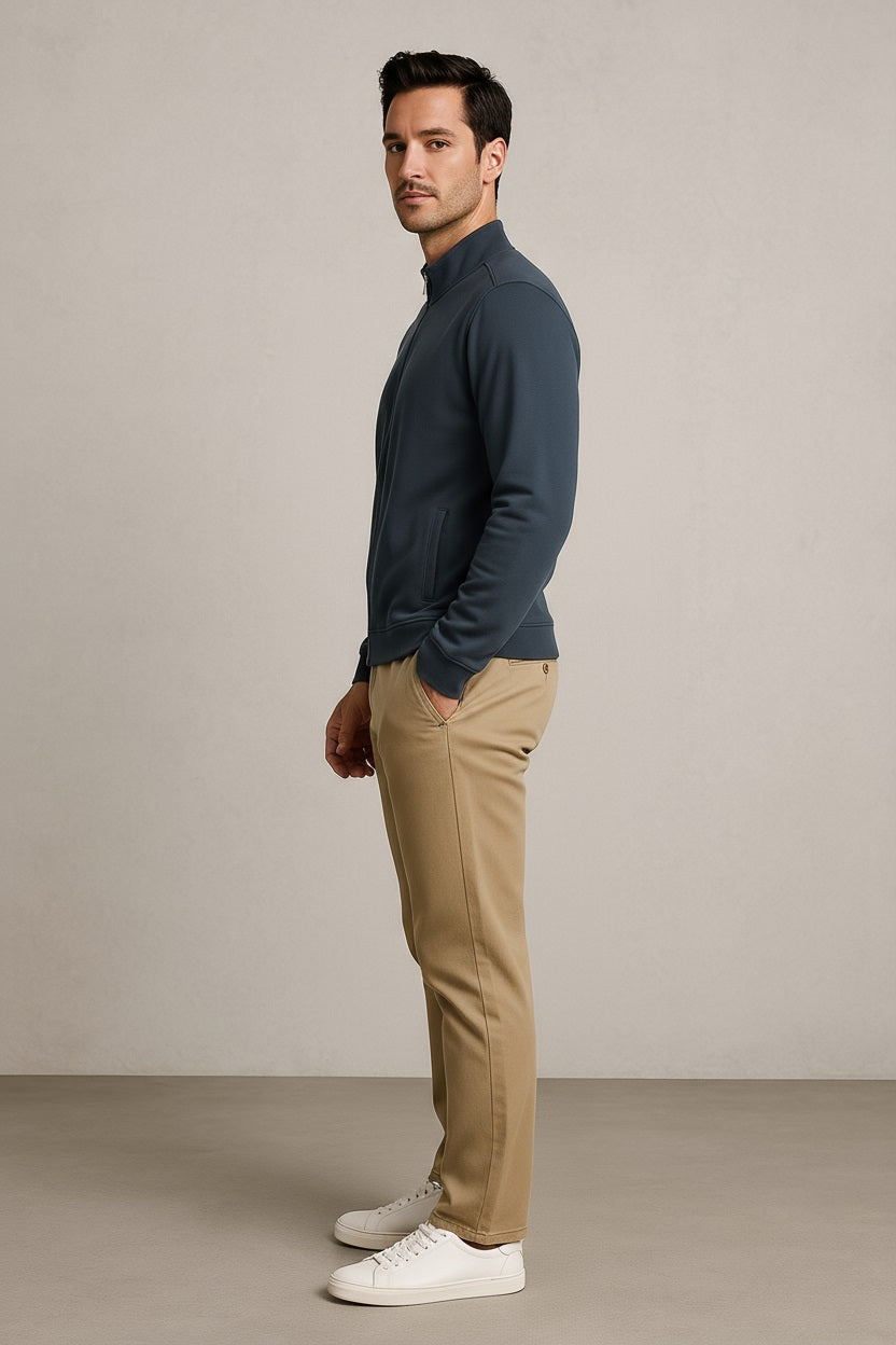 Octave Men Navy Melange Solid High Neck Sweatshirt