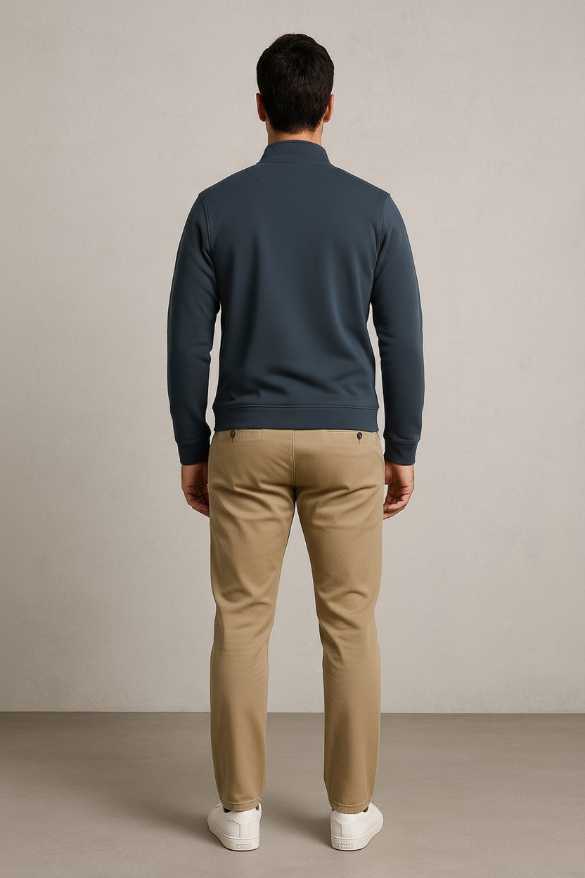 Octave Men Navy Melange Solid High Neck Sweatshirt