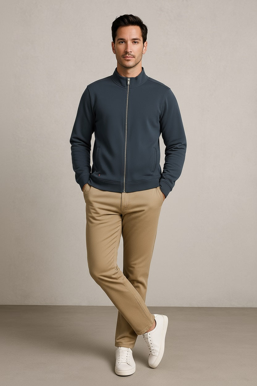Octave Men Navy Melange Solid High Neck Sweatshirt