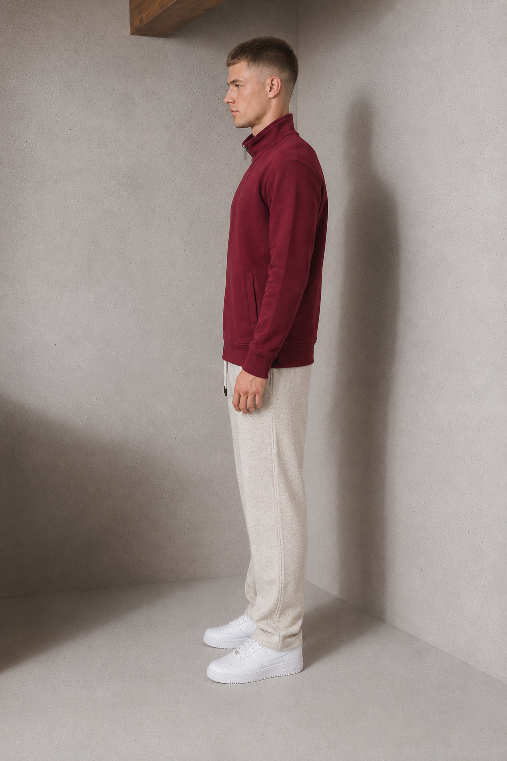 Men’s Merlot Melange German Velvet Full-Zip Sweatshirt – Regular Fit Stand Collar Winter Sweatshirts