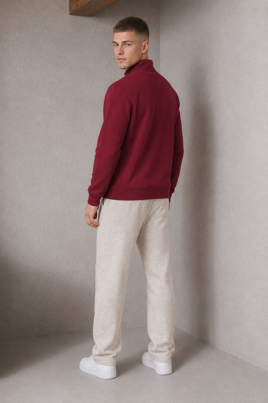 Men’s Merlot Melange German Velvet Full-Zip Sweatshirt – Regular Fit Stand Collar Winter Sweatshirts