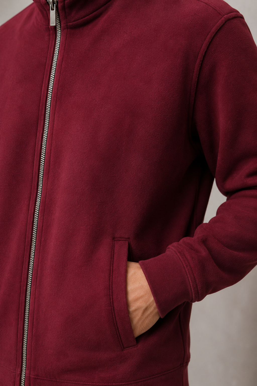 Men’s Merlot Melange German Velvet Full-Zip Sweatshirt – Regular Fit Stand Collar Winter Sweatshirts