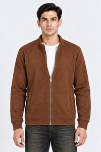 Men’s Regular Fit German Velvet Full-Zip Sweatshirt – Tan