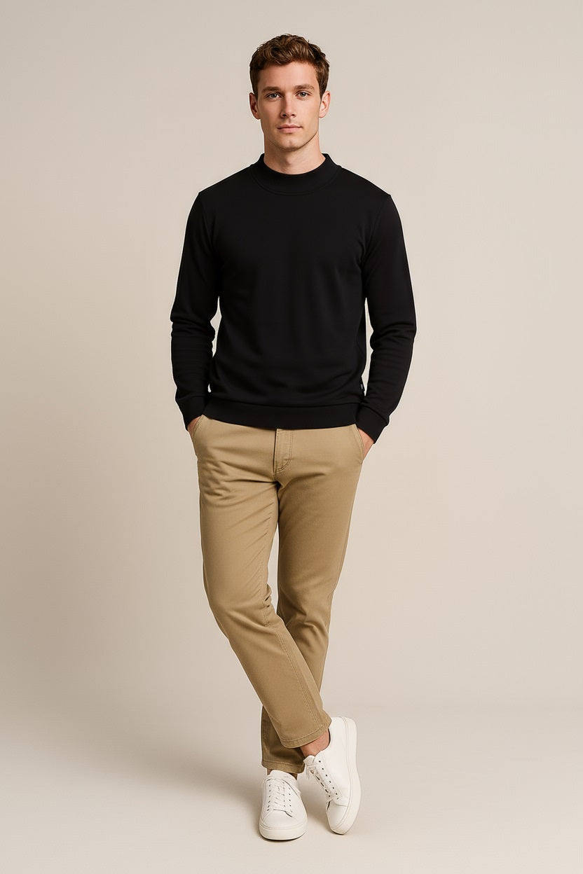 Octave Men Black Solid High Neck Sweatshirt