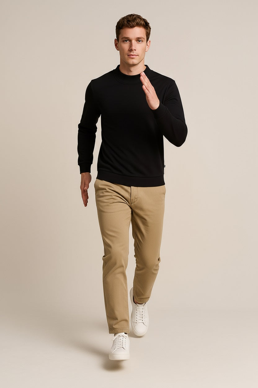 Octave Men Black Solid High Neck Sweatshirt