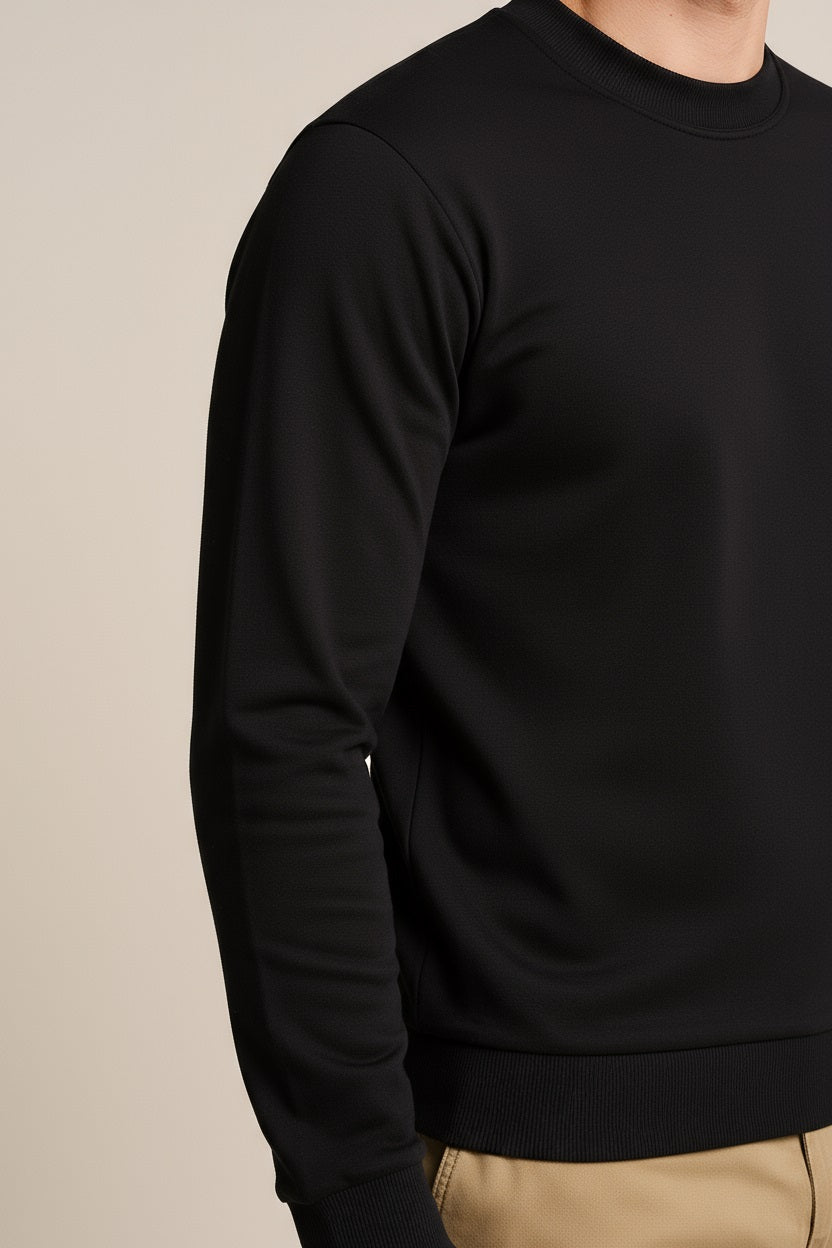 Octave Men Black Solid High Neck Sweatshirt