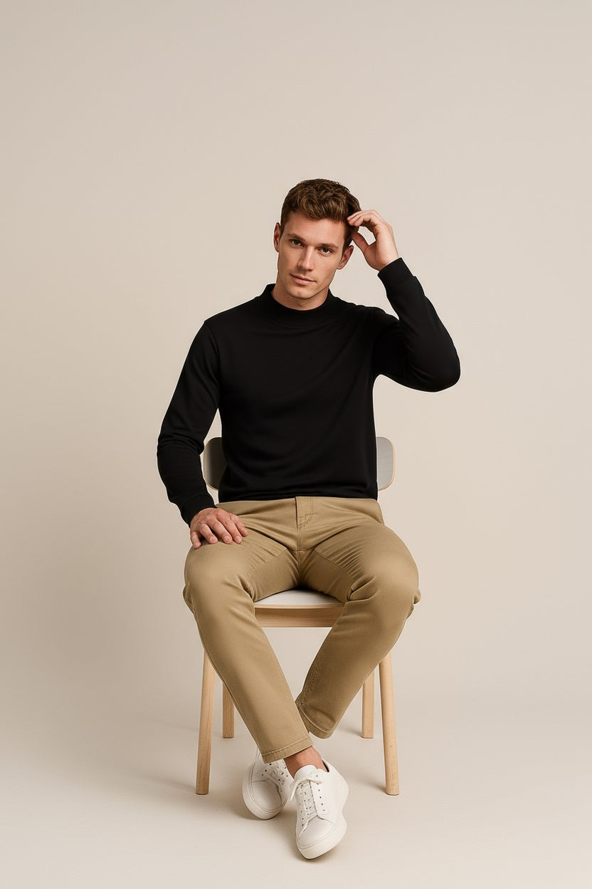 Octave Men Black Solid High Neck Sweatshirt