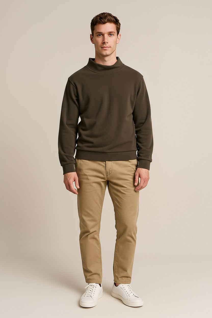 Octave Men Coffee Solid High Neck Sweatshirt