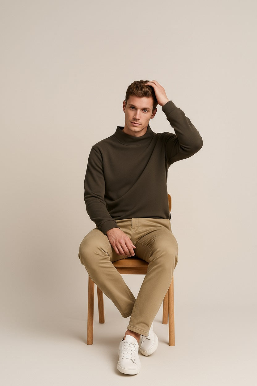 Octave Men Coffee Solid High Neck Sweatshirt