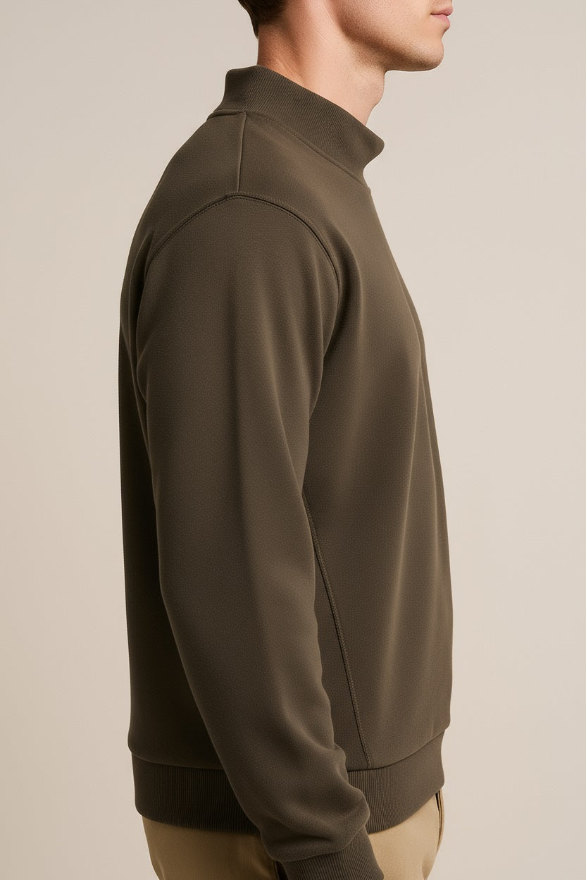 Octave Men Coffee Solid High Neck Sweatshirt