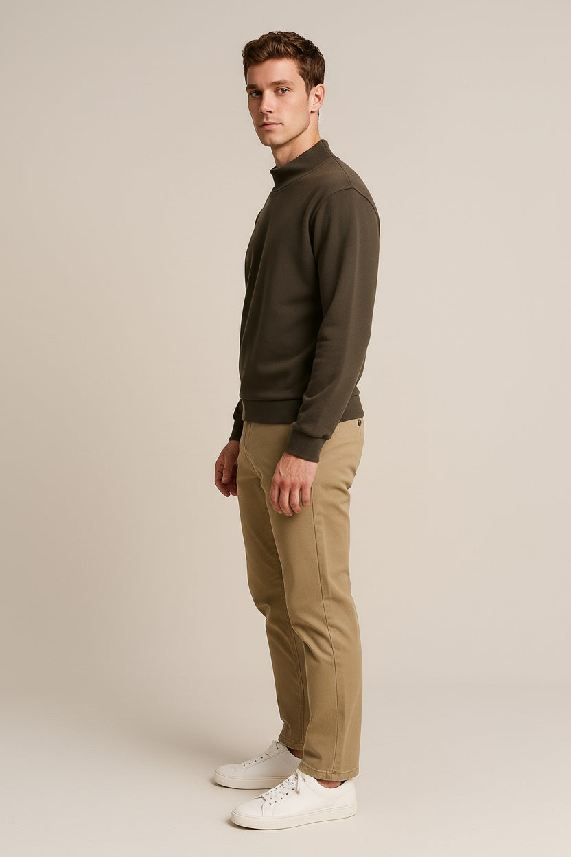 Octave Men Coffee Solid High Neck Sweatshirt