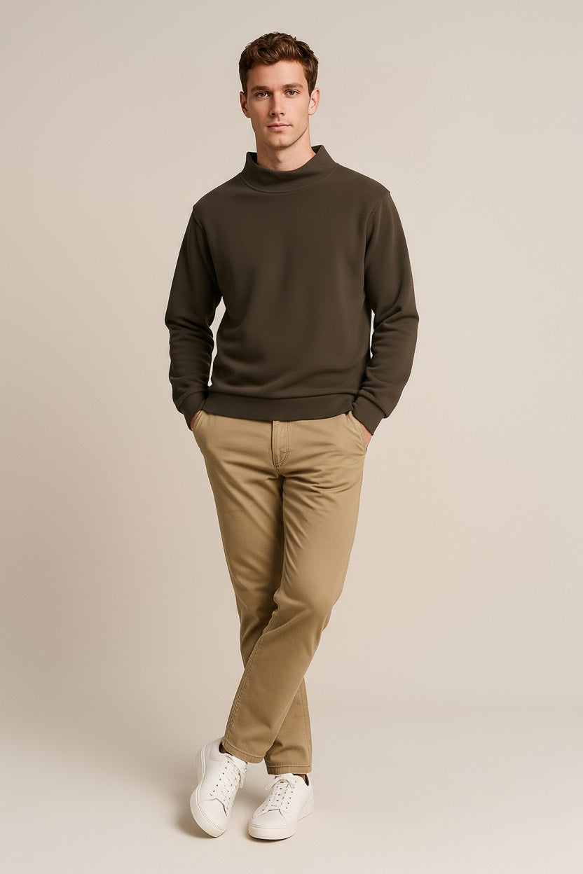 Octave Men Coffee Solid High Neck Sweatshirt