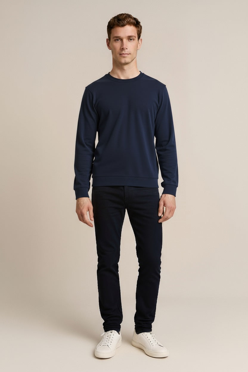 Octave Men Navy Solid High Neck Sweatshirt