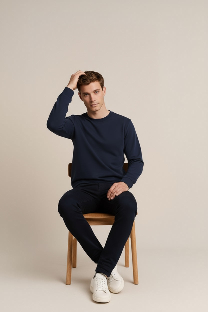 Octave Men Navy Solid High Neck Sweatshirt