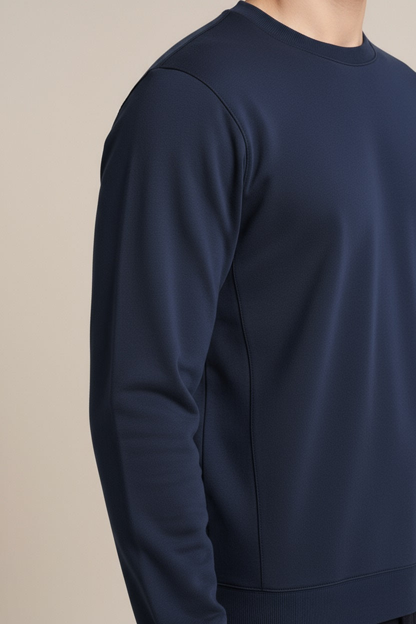 Octave Men Navy Solid High Neck Sweatshirt