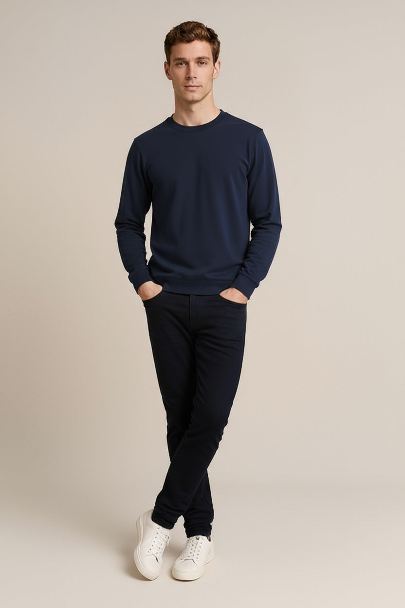 Octave Men Navy Solid High Neck Sweatshirt
