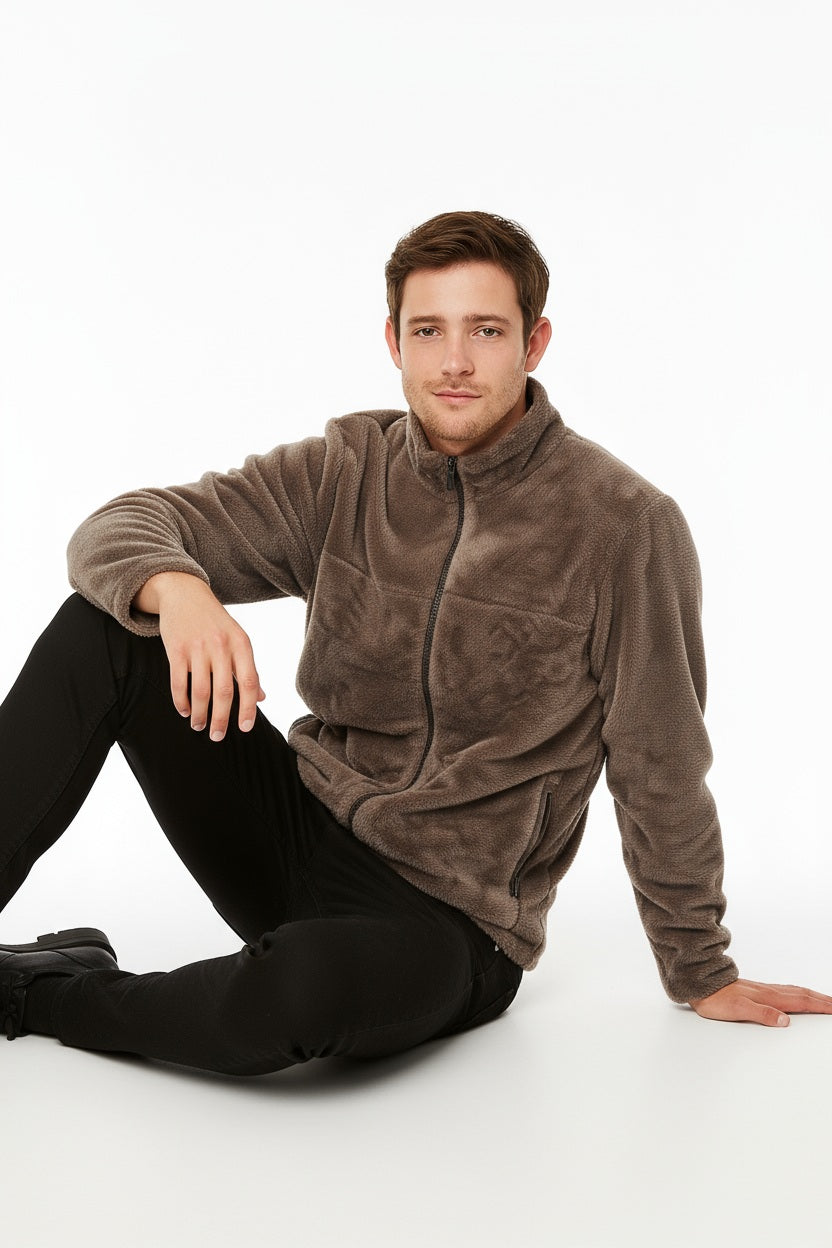 Octave Men Coffee Solid Mandarin Collar Sweatshirt