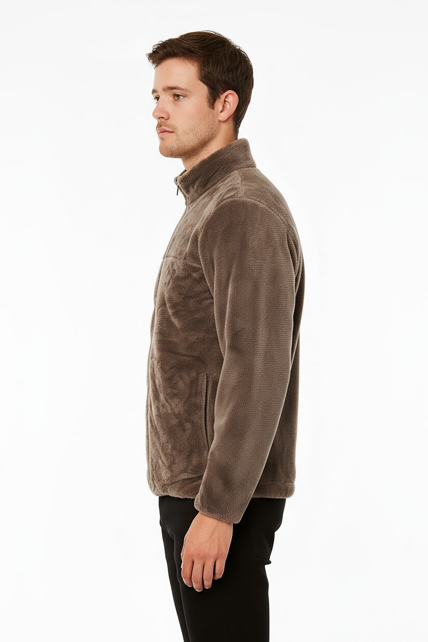 Octave Men Coffee Solid Mandarin Collar Sweatshirt
