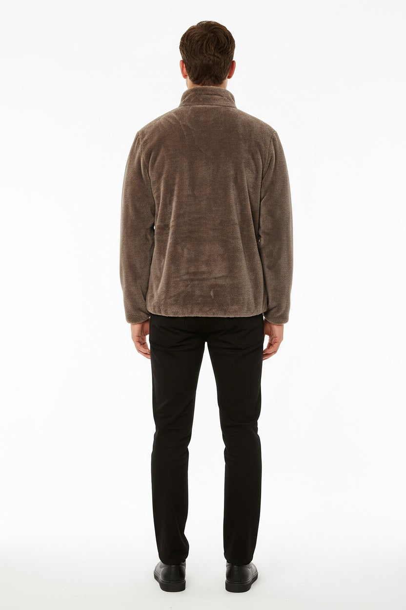 Octave Men Coffee Solid Mandarin Collar Sweatshirt