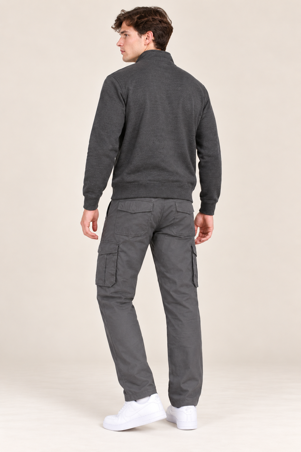 Men’s Black Melange Cotton Brushed Fleece Full-Zip Sweatshirt – Regular Fit