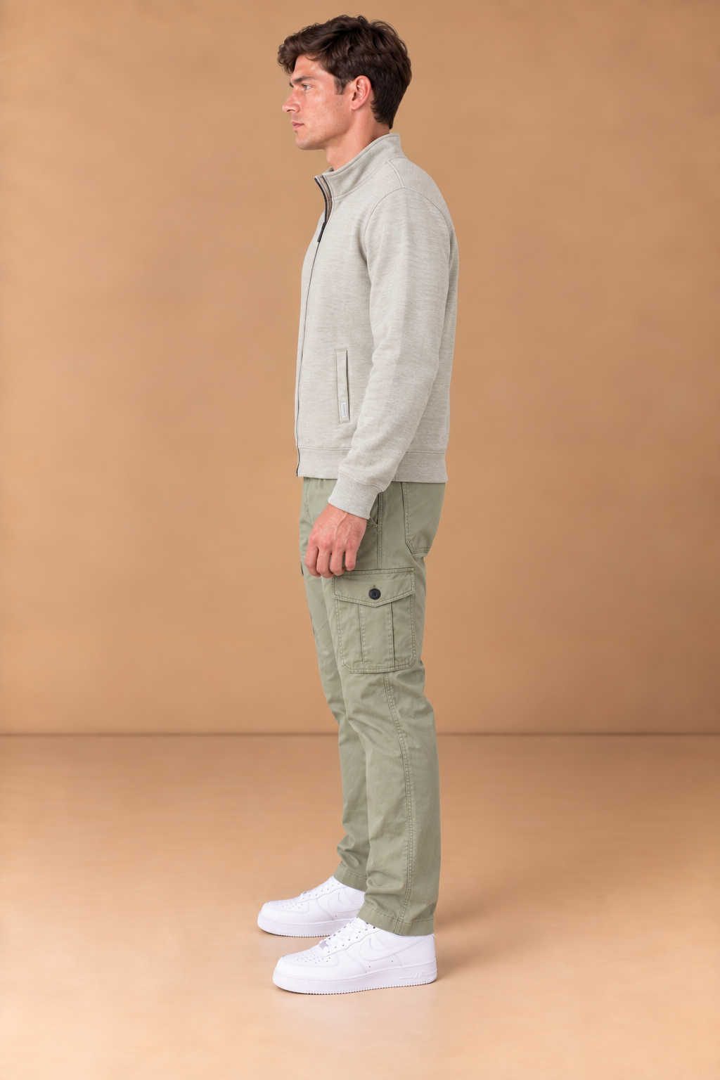 Men’s Natural Melange Cotton Blend Full-Zip Sweatshirt – Regular Fit