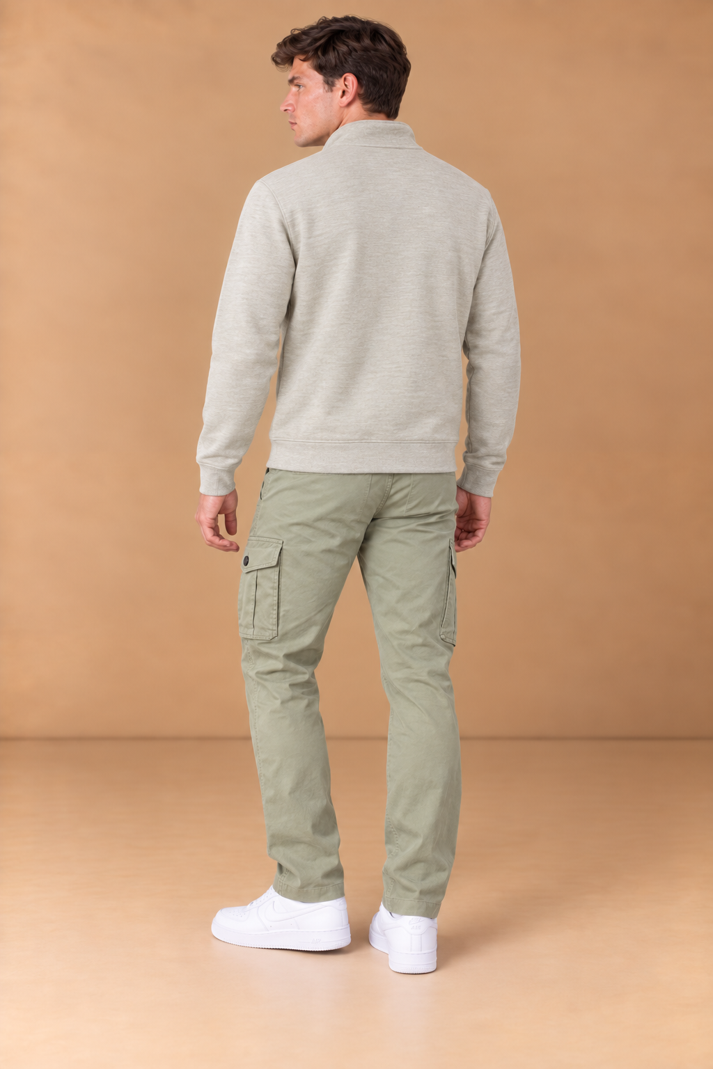 Men’s Natural Melange Cotton Blend Full-Zip Sweatshirt – Regular Fit