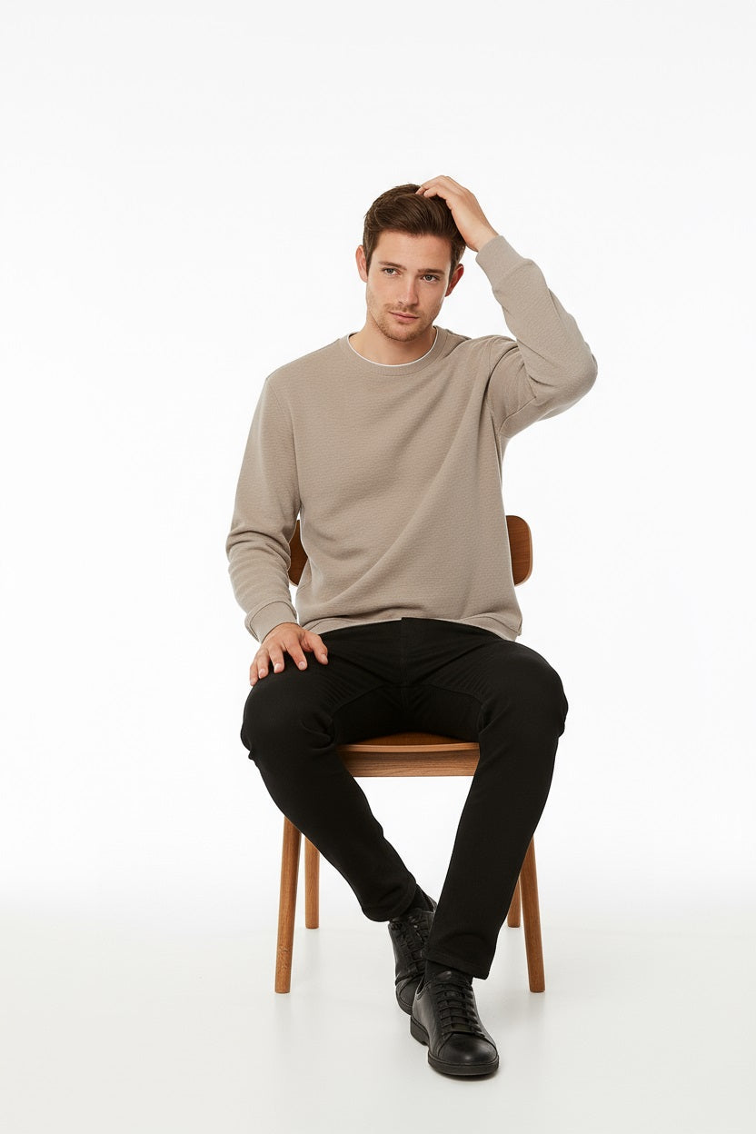 Octave Men Stone Solid Round Neck Sweatshirt