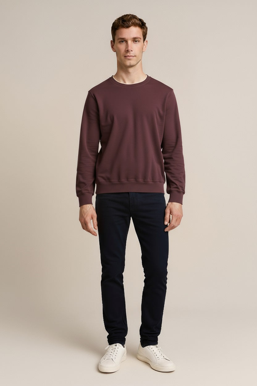 Octave Men Wine Solid Round Neck Sweatshirt