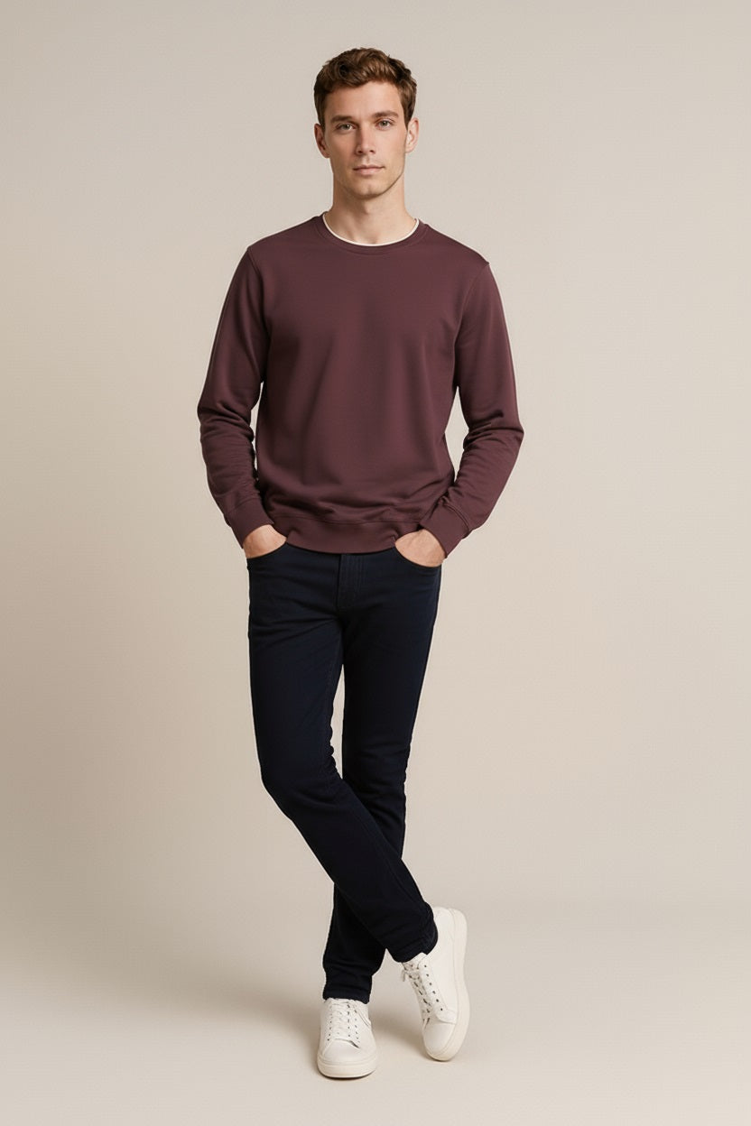 Octave Men Wine Solid Round Neck Sweatshirt