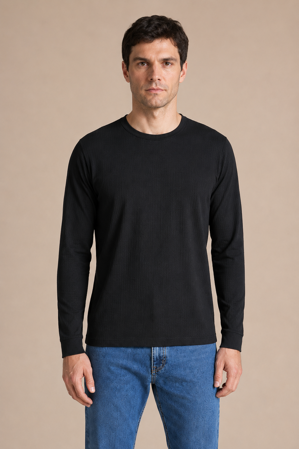 Men’s Black Brushed Seersucker Fleece Full Sleeve Winter Sweatshirt