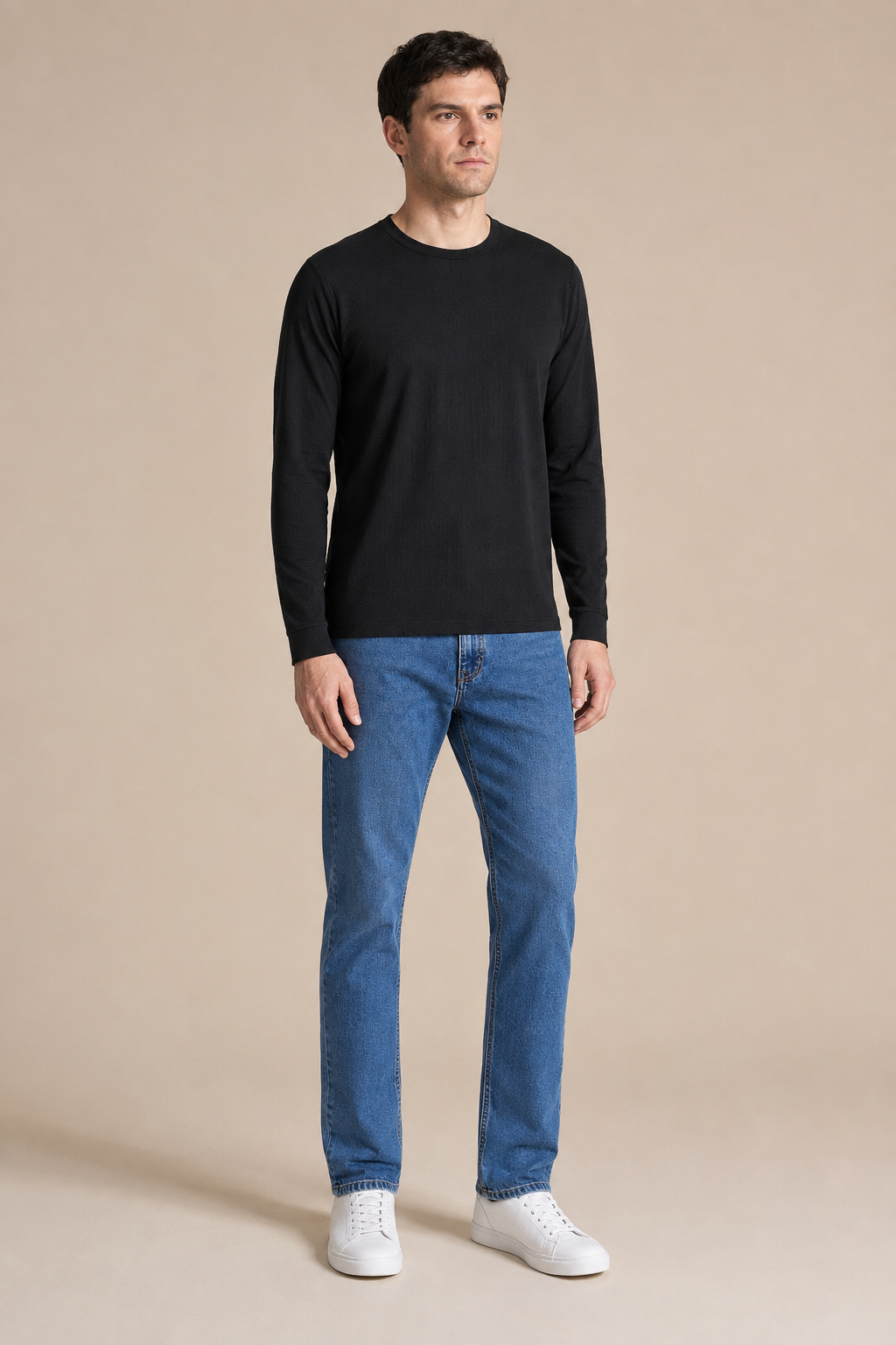 Men’s Black Brushed Seersucker Fleece Full Sleeve Winter Sweatshirt