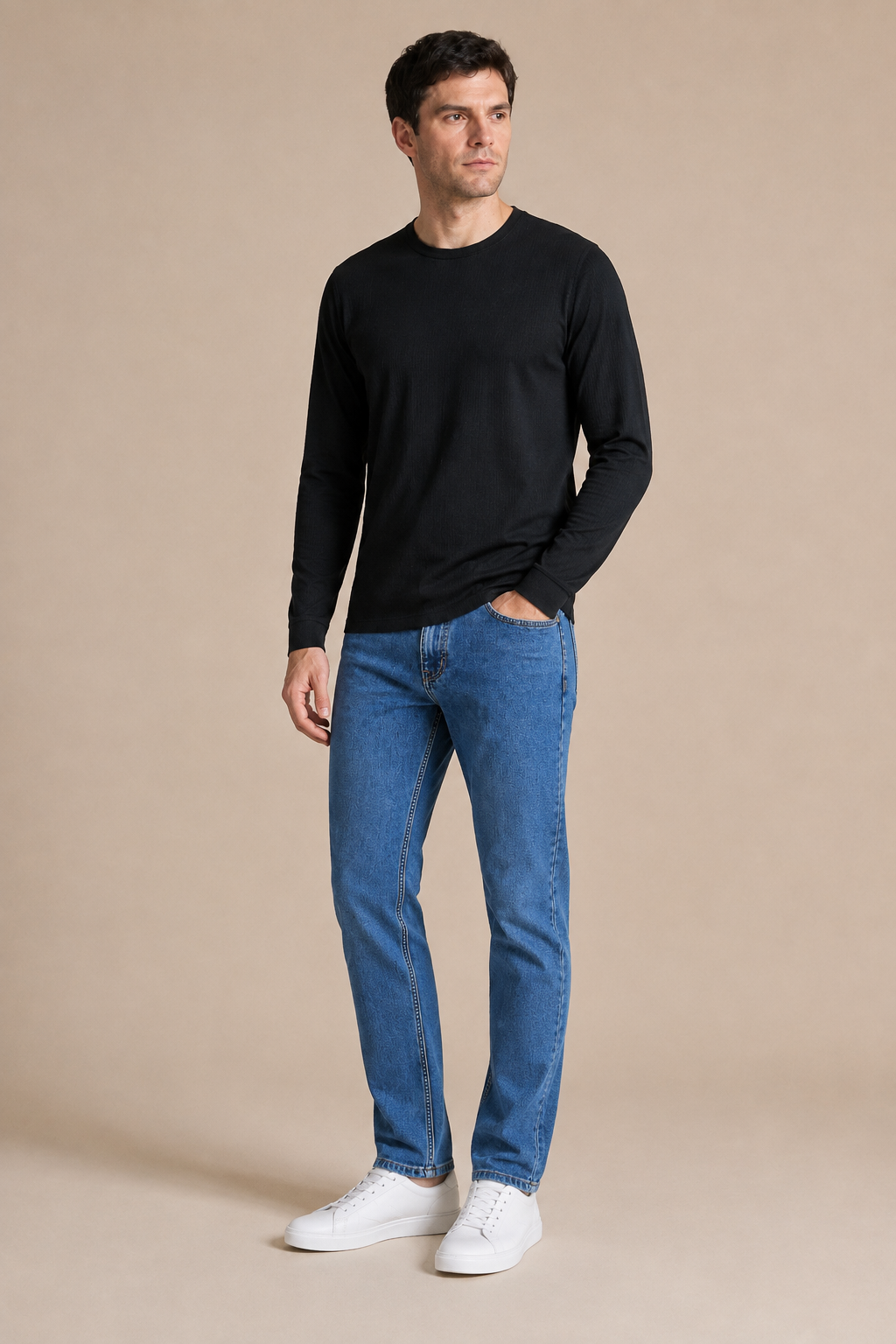 Men’s Black Brushed Seersucker Fleece Full Sleeve Winter Sweatshirt