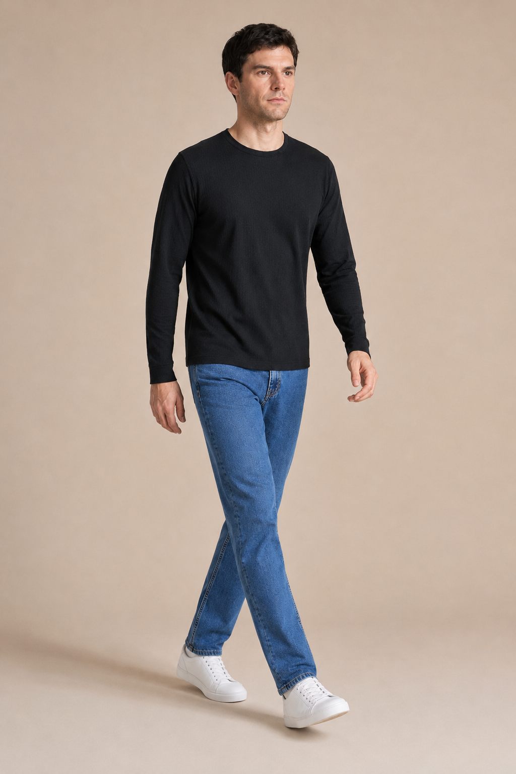 Men’s Black Brushed Seersucker Fleece Full Sleeve Winter Sweatshirt