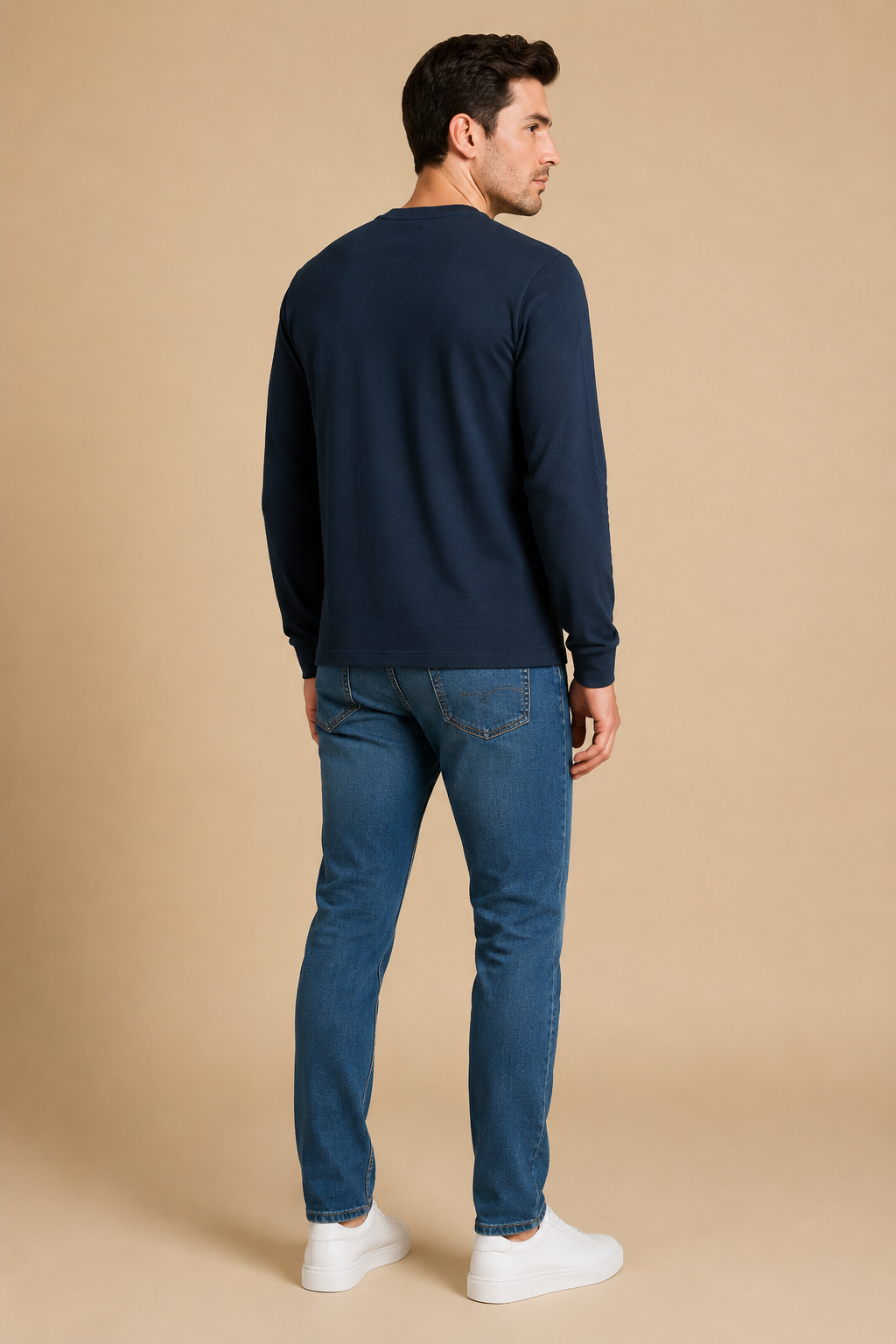 Men’s Dark Navy Brushed Seersucker Fleece Full Sleeve Winter Sweatshirt