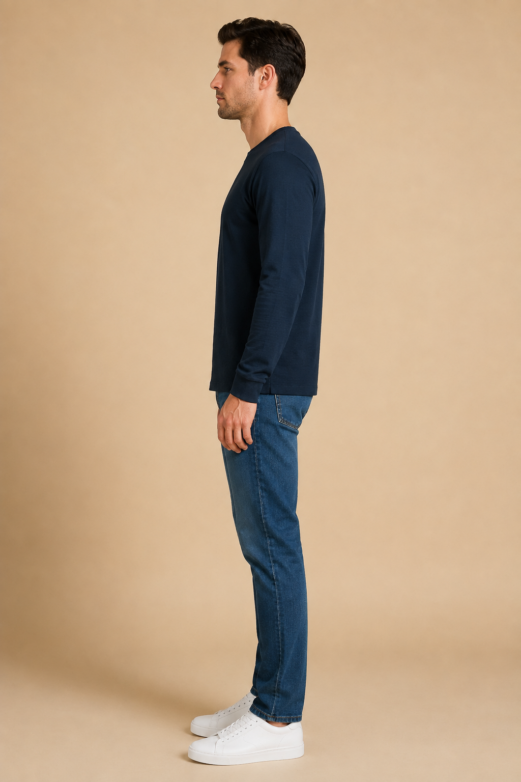 Men’s Dark Navy Brushed Seersucker Fleece Full Sleeve Winter Sweatshirt