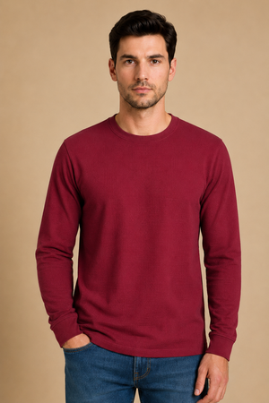 Men’s Deep Merlot Brushed Seersucker Fleece Full Sleeve Winter Sweatshirt