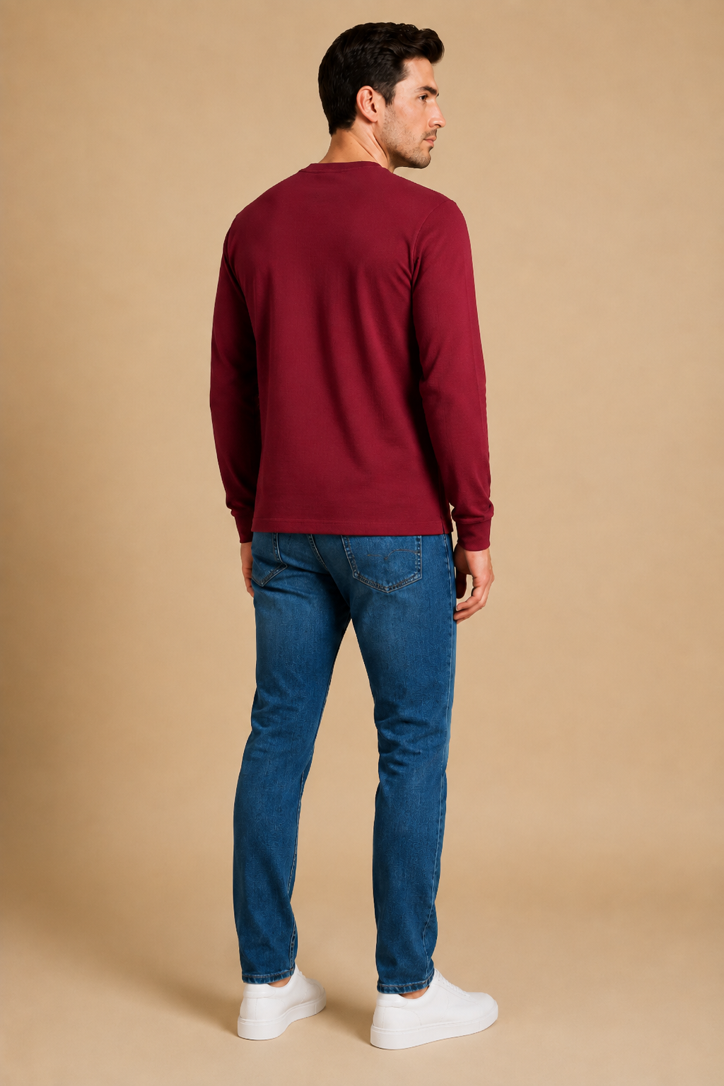 Men’s Deep Merlot Brushed Seersucker Fleece Full Sleeve Winter Sweatshirt