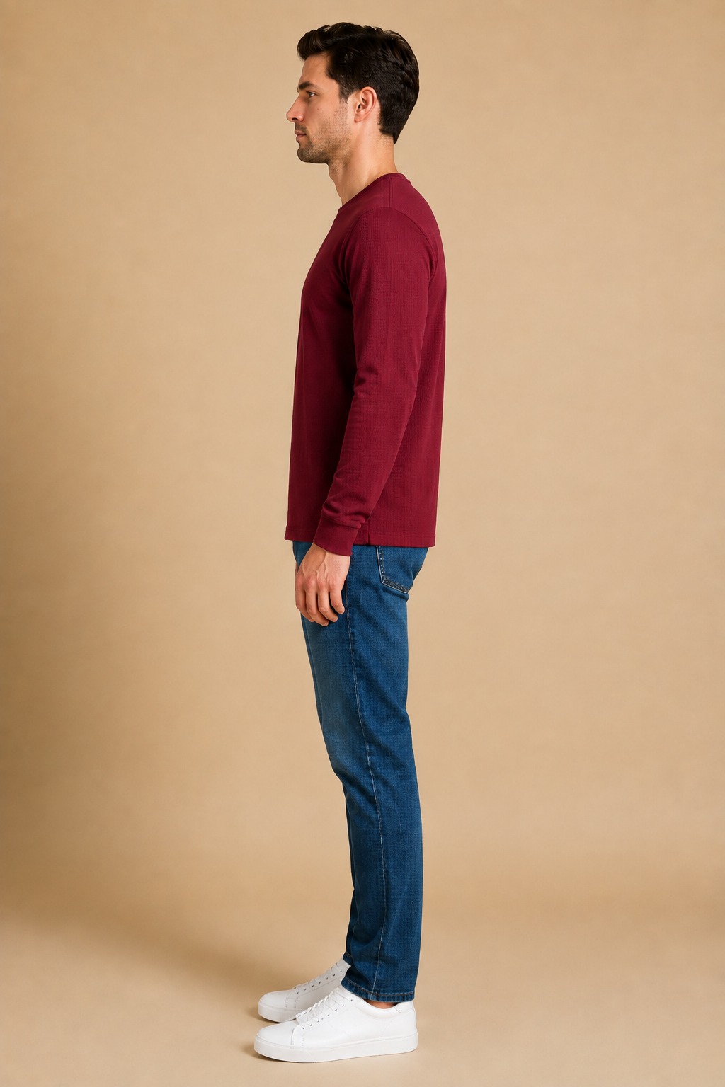 Men’s Deep Merlot Brushed Seersucker Fleece Full Sleeve Winter Sweatshirt