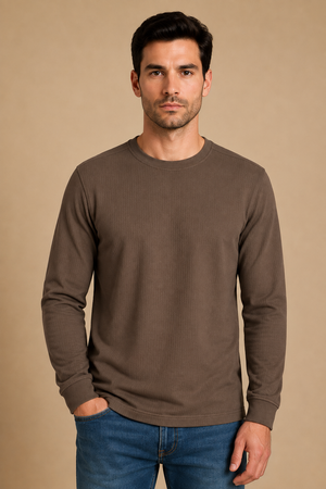 Men’s Espresso Brushed Seersucker Fleece Full Sleeve Winter Sweatshirt