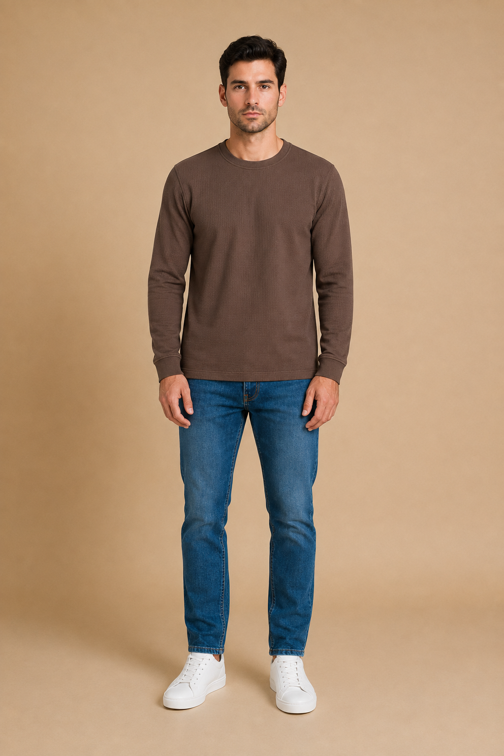 Men’s Espresso Brushed Seersucker Fleece Full Sleeve Winter Sweatshirt